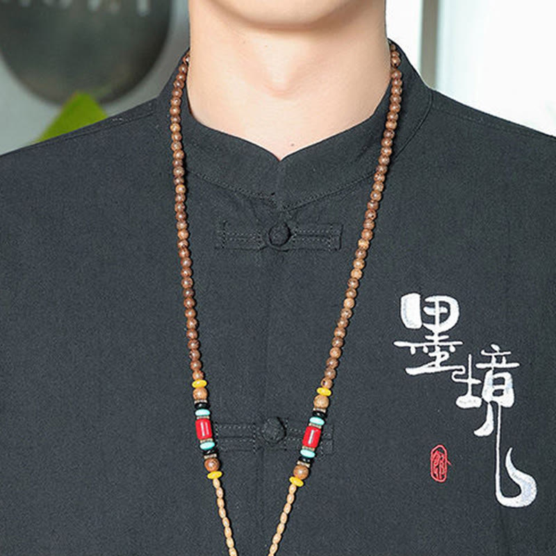 Buddha Stonesカエルボタン 中国唐装 七分袖 コットンリネン メンズシャツ