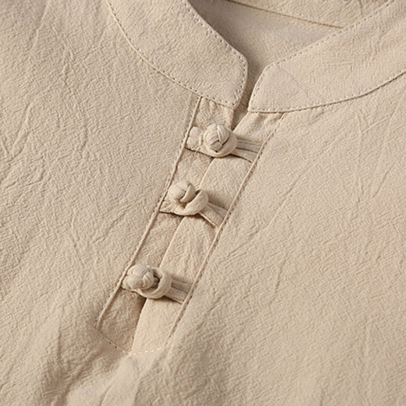 Buddha Stones 2点セット 無地 カエルボタン タンスーツ コットンリネン 半袖パンツ 衣類 メンズセット - image 5