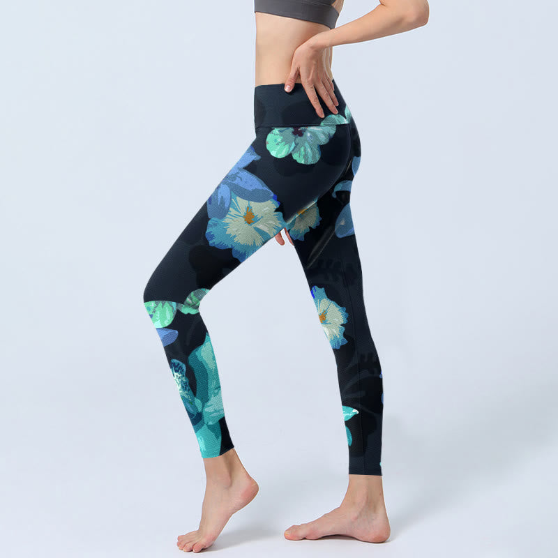 Buddha Stonesグリーンブルー フローラルプリント エクササイズレギンス レディース ヨガパンツ - image 3