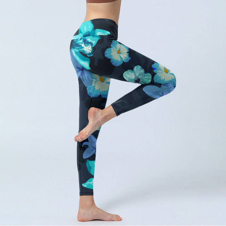 Buddha Stonesグリーンブルー フローラルプリント エクササイズレギンス レディース ヨガパンツ - image 4