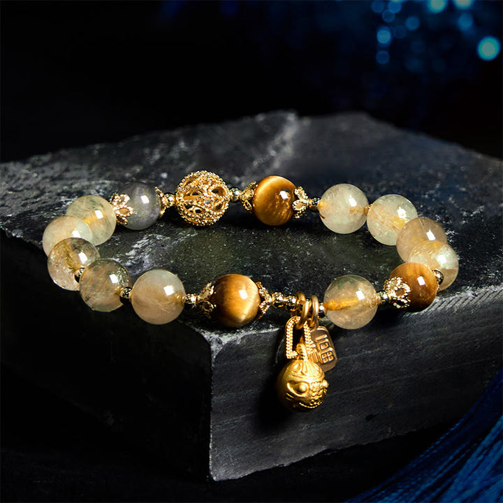 Buddha Stones天然ルチルクォーツ福の字金属呑み込み獣縁起ブレスレット