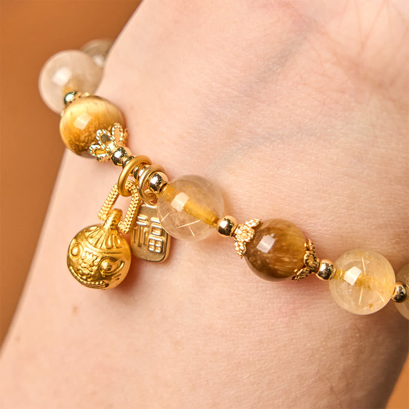 Buddha Stones天然ルチルクォーツ福の字金属呑み込み獣縁起ブレスレット
