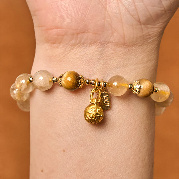 Buddha Stones天然ルチルクォーツ福の字金属呑み込み獣縁起ブレスレット