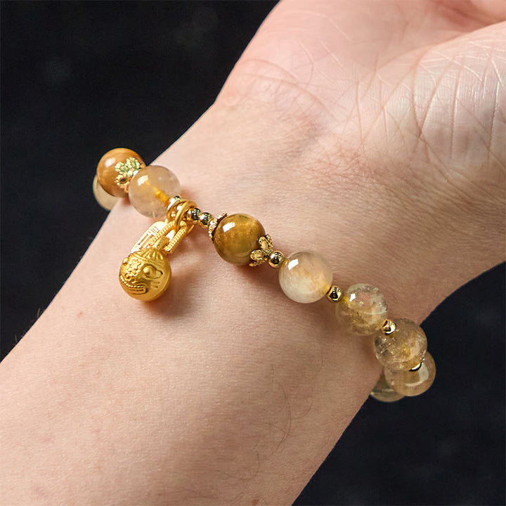 Buddha Stones天然ルチルクォーツ福の字金属呑み込み獣縁起ブレスレット