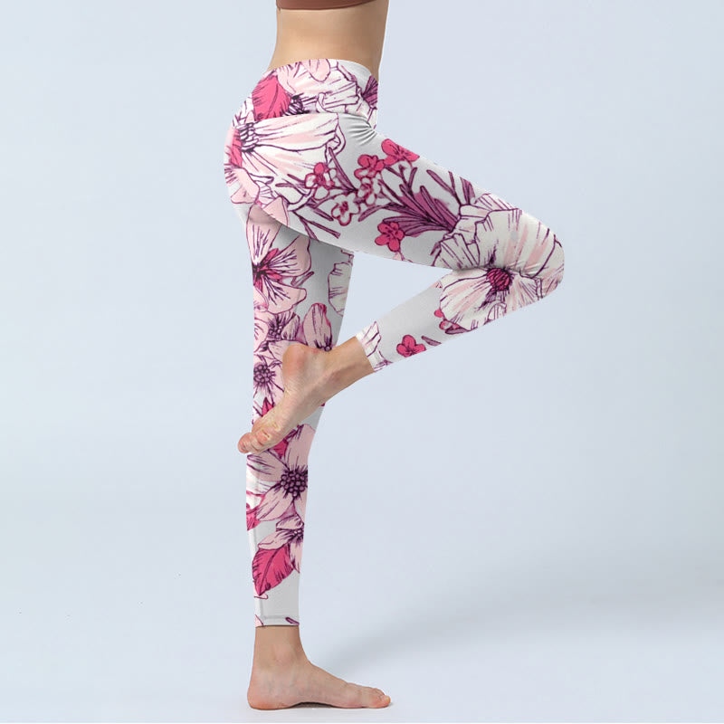 Buddha Stonesピンクローズレッドフラワープリント エクササイズレギンス レディース ヨガパンツ - image 4