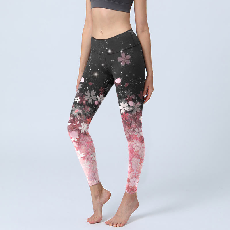 Buddha Stonesピンク 桜柄 エクササイズレギンス レディース ヨガパンツ - 黒 - US18、 UK/AU22、 EU50 (4XL) - image 1