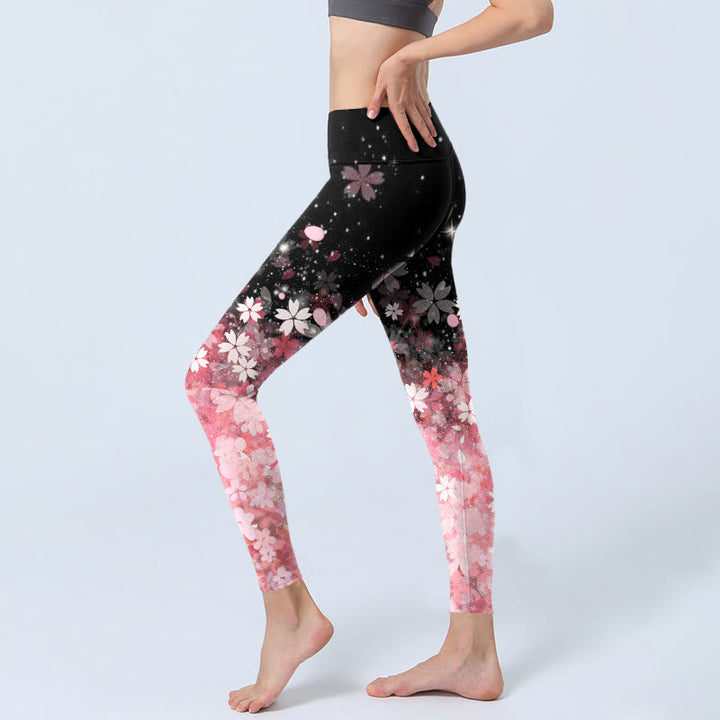 Buddha Stonesピンク 桜柄 エクササイズレギンス レディース ヨガパンツ - image 3