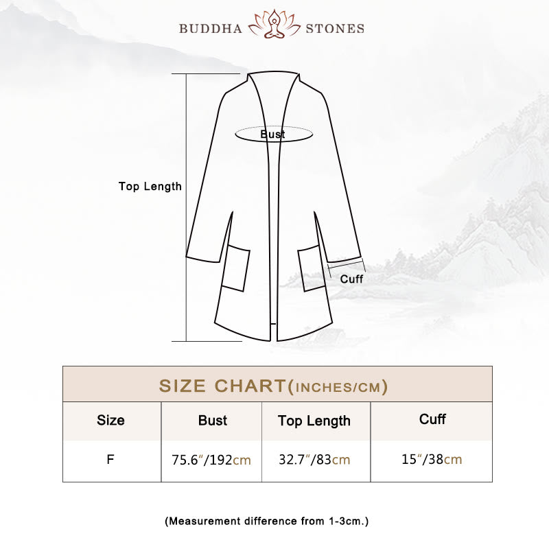Buddha Stonesの無地デザイン長袖コート 禅瞑想 オープンフロントトップ コットンジャケット - image 3