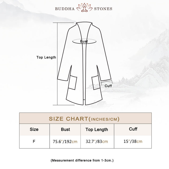 Buddha Stonesの無地デザイン長袖コート 禅瞑想 オープンフロントトップ コットンジャケット - image 3