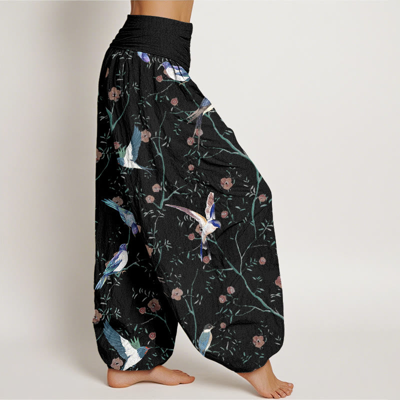 Buddha Stonesカジュアル鳥花葉柄レディース伸縮性ウエストハーレムパンツ - image 2