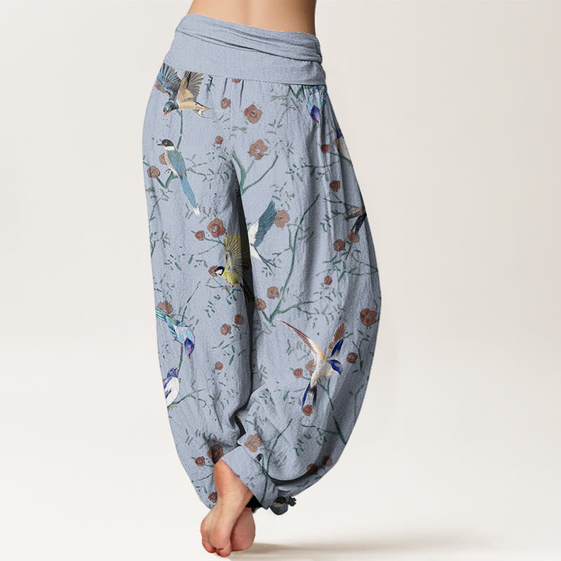 Buddha Stonesカジュアル鳥花葉柄レディース伸縮性ウエストハーレムパンツ - image 7