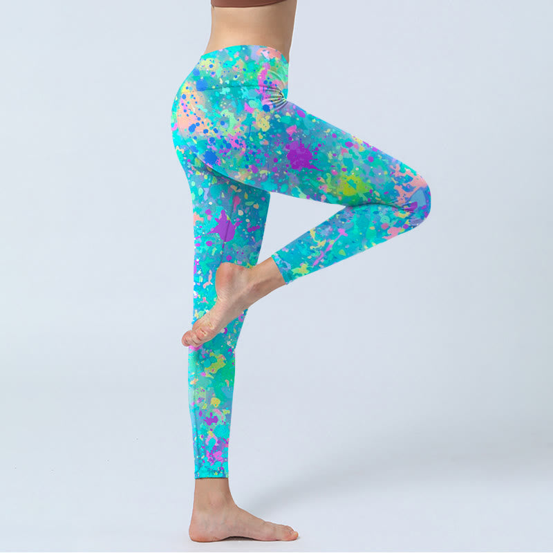 Buddha Stonesスプラッシュインクプリント エクササイズレギンス レディース ヨガパンツ - image 4