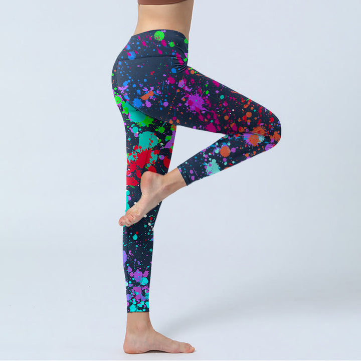 Buddha Stonesブラック スプラッシュインクプリント エクササイズレギンス レディース ヨガパンツ - image 5