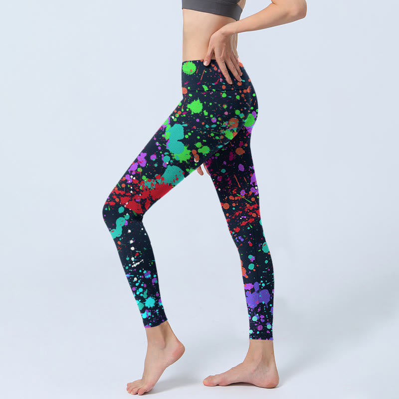 Buddha Stonesブラック スプラッシュインクプリント エクササイズレギンス レディース ヨガパンツ - image 3