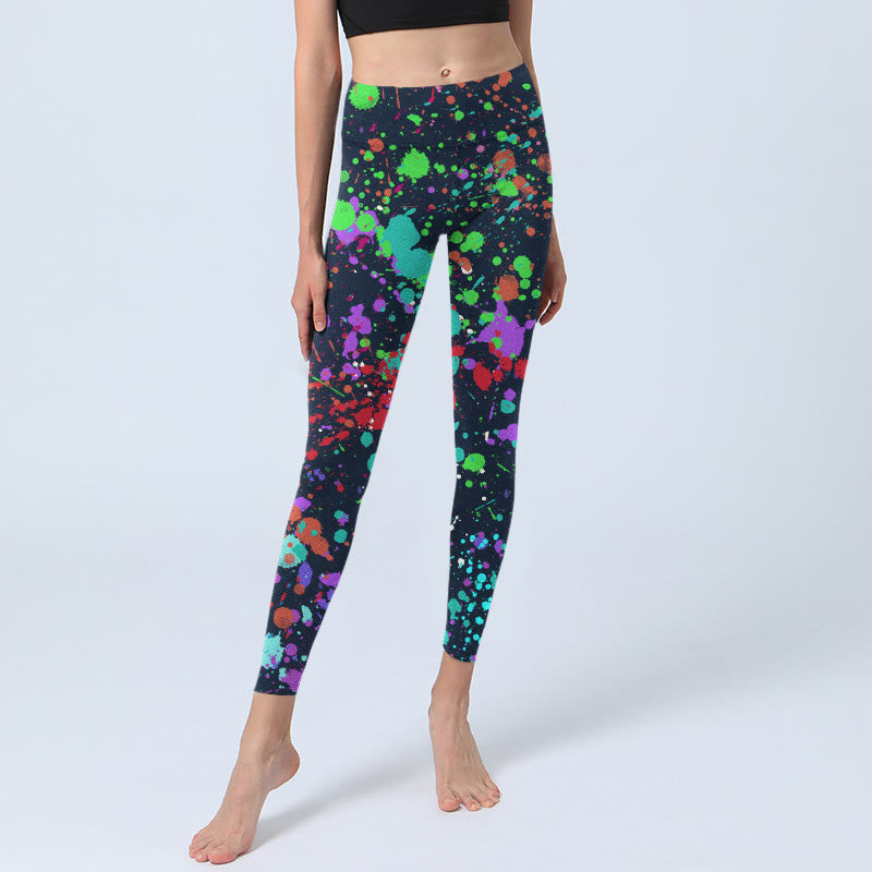 Buddha Stonesブラック スプラッシュインクプリント エクササイズレギンス レディース ヨガパンツ - image 7