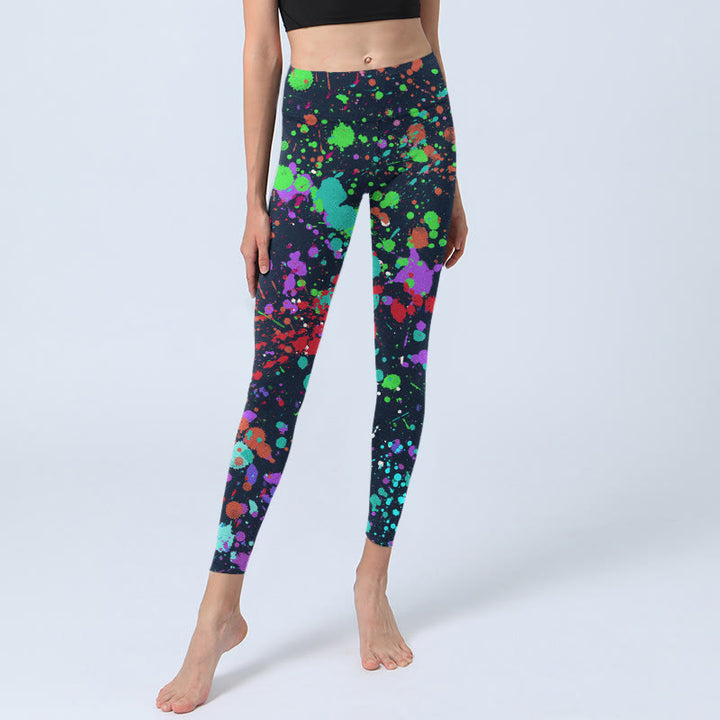 Buddha Stonesブラック スプラッシュインクプリント エクササイズレギンス レディース ヨガパンツ - image 7