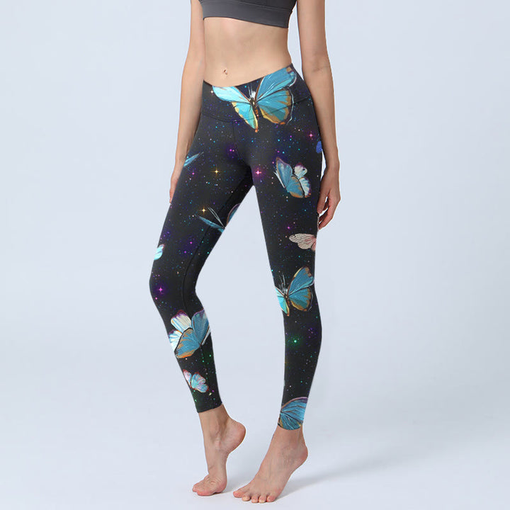 Buddha Stones、蝶、星空プリント、エクササイズレギンス、レディースヨガパンツ - 黒 - US18、 UK/AU22、 EU50 (4XL) - image 1