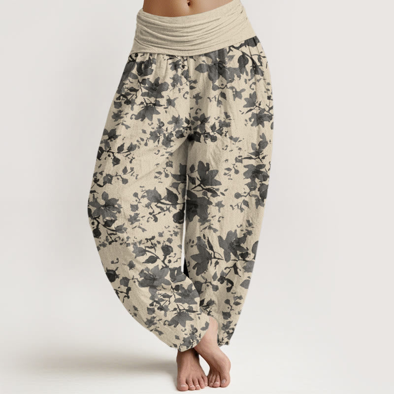 Buddha Stonesと葉のデザイン レディース 伸縮性ウエスト ハーレムパンツ - ベージュ - US22、 UK/AU26、 EU54 (6XL) - image 1