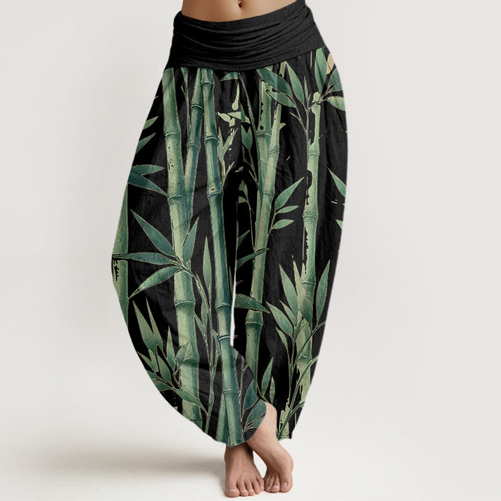 Buddha Stonesカジュアル竹の葉柄レディース伸縮性ウエストハーレムパンツ - 黒 - US22、 UK/AU26、 EU54 (6XL) - image 8
