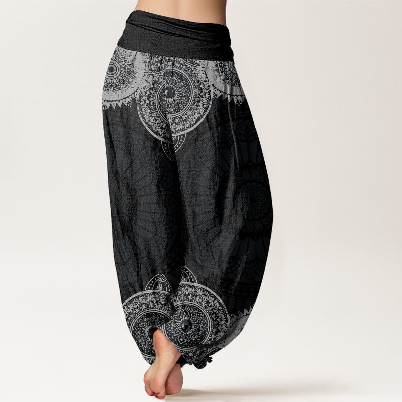 Buddha Stonesコットン円形マンダラデザインレディース伸縮性ウエストハーレムパンツ - image 1