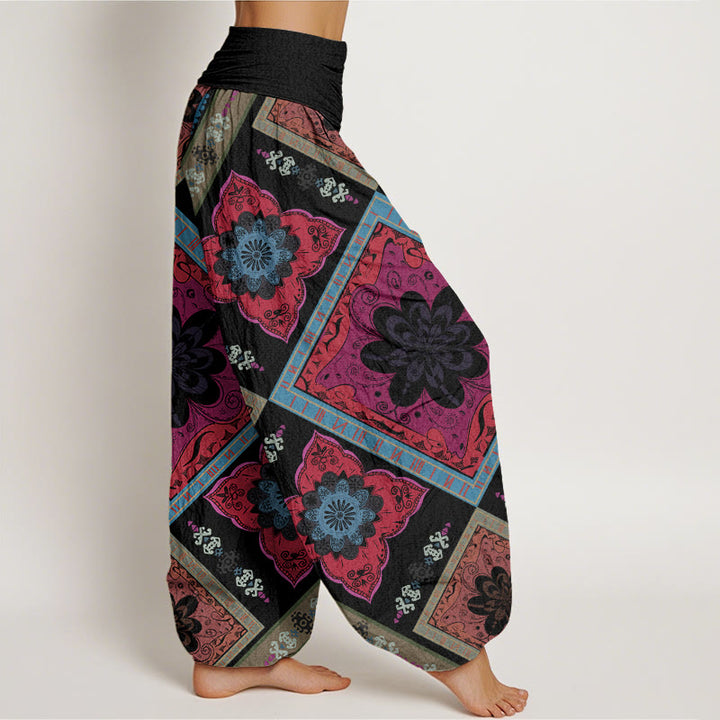 Buddha Stonesダイヤモンド型幾何学花柄レディース伸縮性ウエストハーレムパンツ - image 10