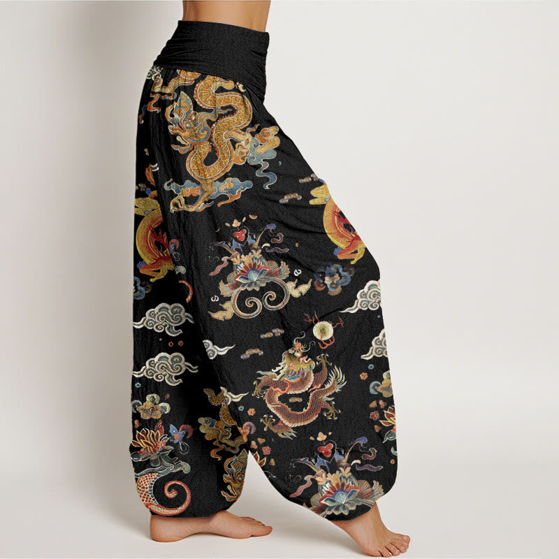 Buddha Stones、金龍、吉兆の雲模様、レディース ウエストゴム ハーレムパンツ - image 2