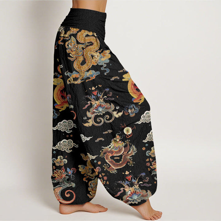 Buddha Stones、金龍、吉兆の雲模様、レディース ウエストゴム ハーレムパンツ - image 2