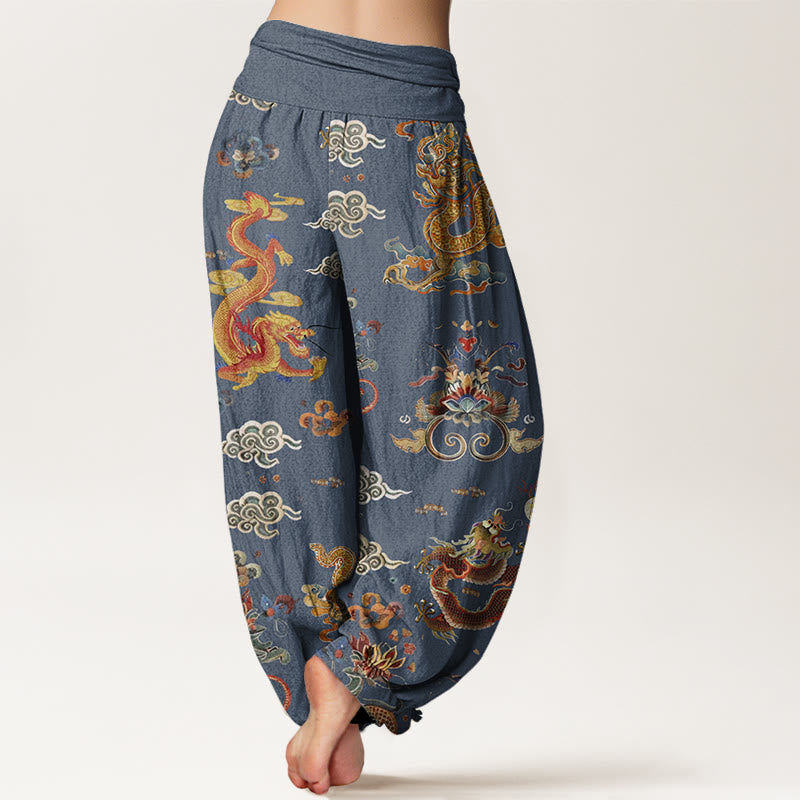 Buddha Stones、金龍、吉兆の雲模様、レディース ウエストゴム ハーレムパンツ - image 6