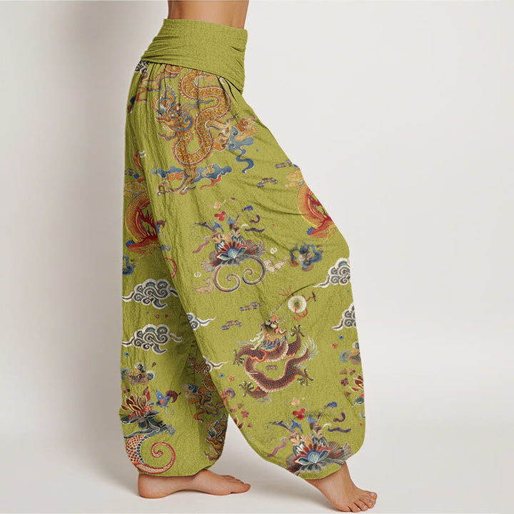 Buddha Stones、金龍、吉兆の雲模様、レディース ウエストゴム ハーレムパンツ - image 10