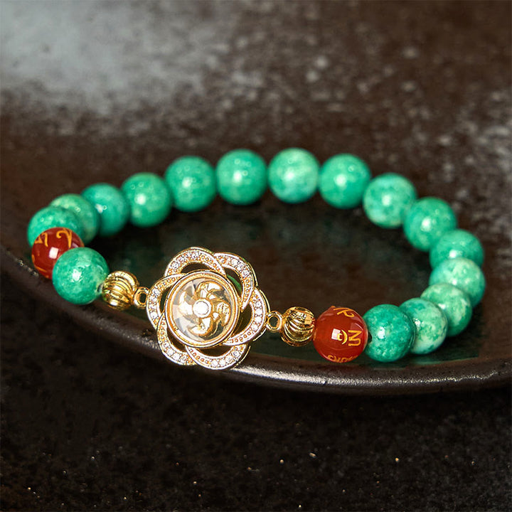 Buddha Stones天然翡翠オーム・マニ・パドメ・フムサイクロンチャーム 繁栄のブレスレット