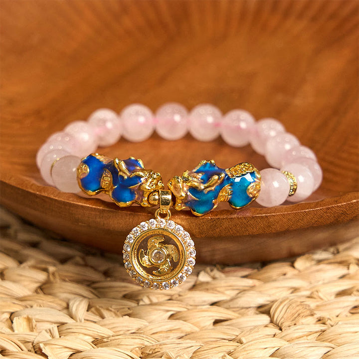 Buddha Stonesピンククリスタル カラーチェンジ ダブル貔貅 サイクロンチャーム 温もりブレスレット