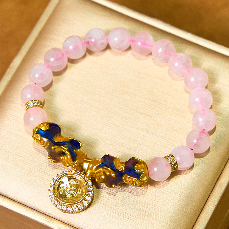 Buddha Stonesピンククリスタル カラーチェンジ ダブル貔貅 サイクロンチャーム 温もりブレスレット
