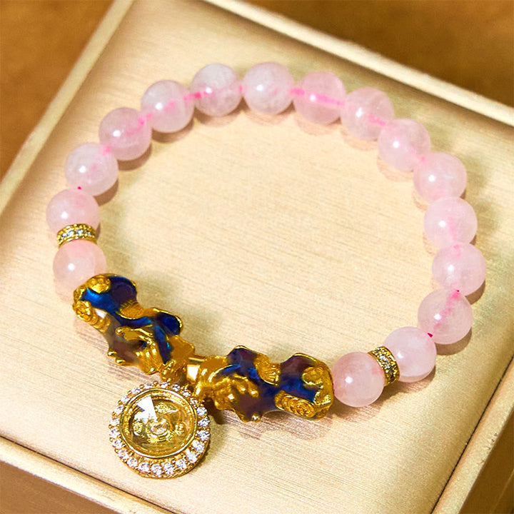 Buddha Stonesピンククリスタル カラーチェンジ ダブル貔貅 サイクロンチャーム 温もりブレスレット