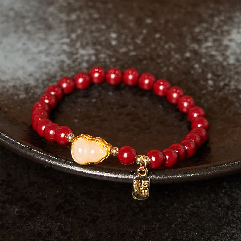 Buddha Stones辰砂 ひょうたん 福文字 チャーム 祝福ブレスレット