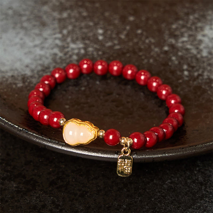 Buddha Stones辰砂 ひょうたん 福文字 チャーム 祝福ブレスレット