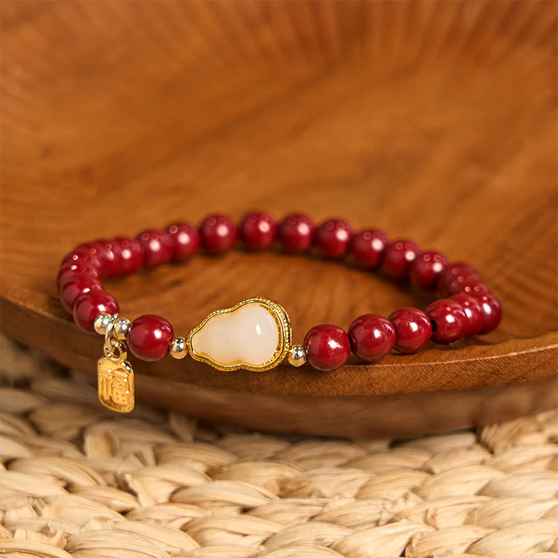 Buddha Stones辰砂 ひょうたん 福文字 チャーム 祝福ブレスレット