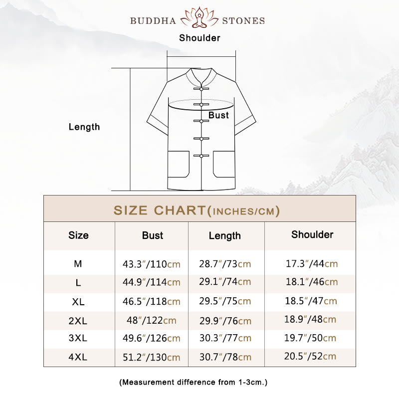Buddha Stones Tang フロッグボタン 七分袖シャツ ワイドレッグパンツ コットンリネン メンズスーツ