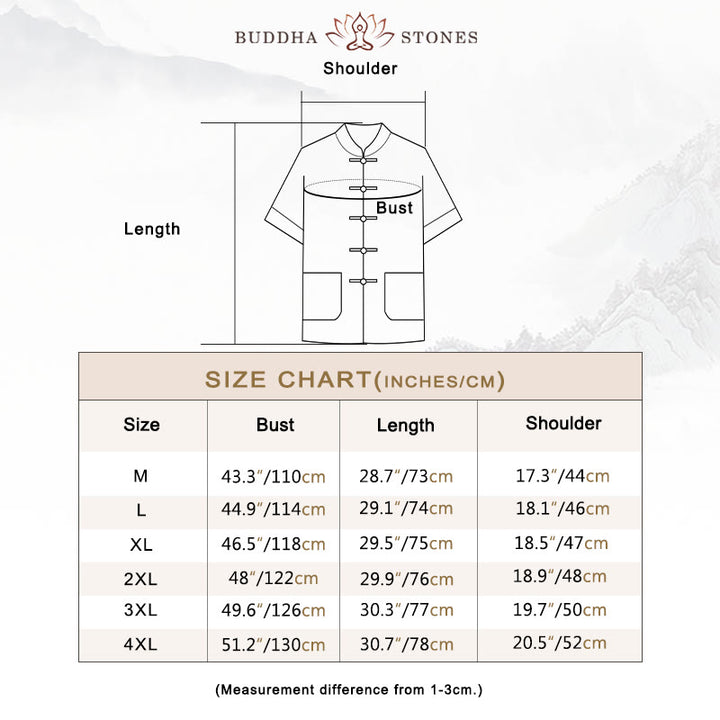 Buddha Stones Tang フロッグボタン 七分袖シャツ ワイドレッグパンツ コットンリネン メンズスーツ