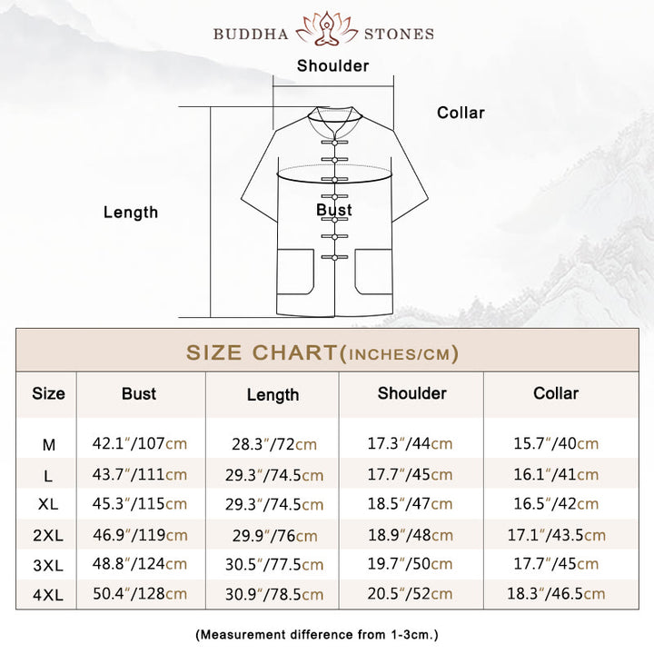 Buddha Stones無地 カエルボタン 唐装 伝統的 コットン リネン 半袖 トップス パンツ 衣類 メンズ セット - image 3