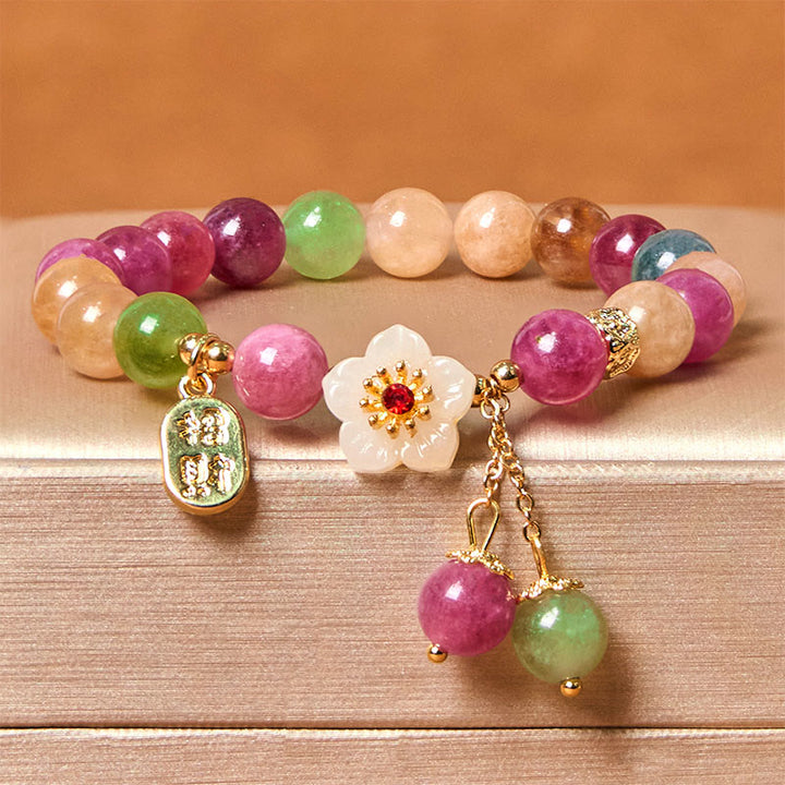 Buddha Stones天然トルマリン福文字花ラッキーブランドブレスレット
