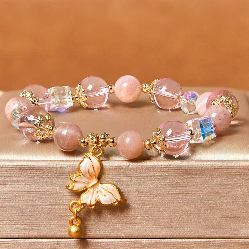 Buddha Stones天然アメジスト サンストーン バタフライ ピース ブレスレット