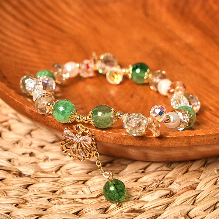 Buddha Stones天然ストロベリークォーツ パールシェル ポジティブブレスレット