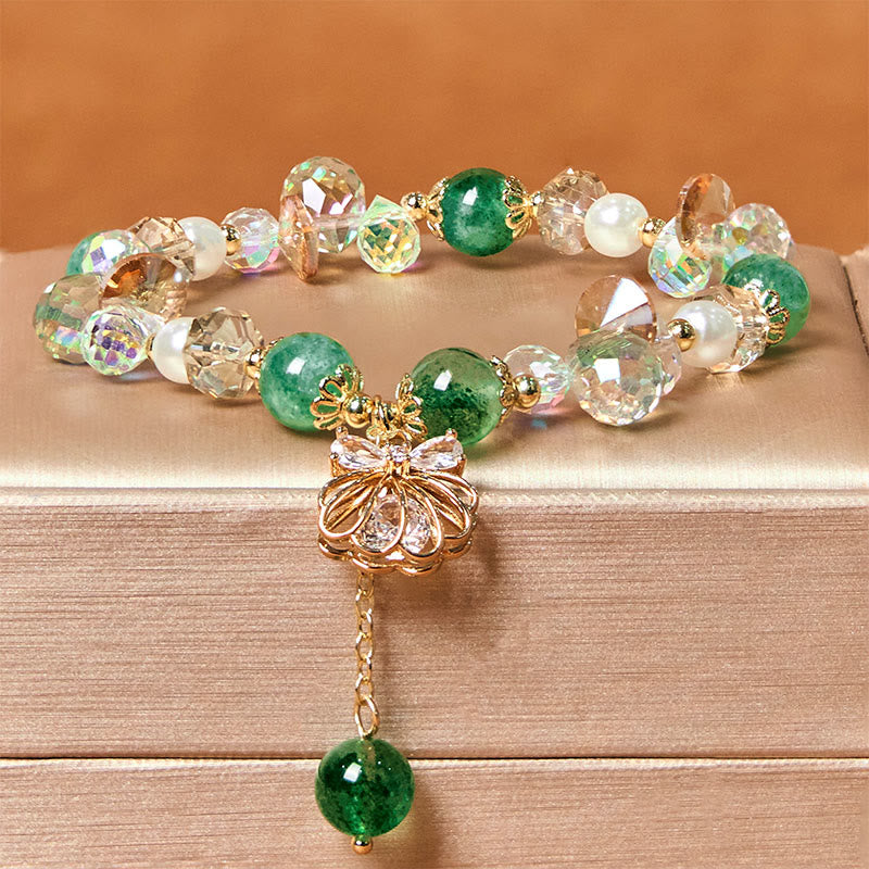Buddha Stones天然ストロベリークォーツ パールシェル ポジティブブレスレット
