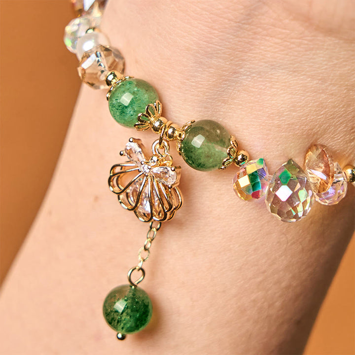 Buddha Stones天然ストロベリークォーツ パールシェル ポジティブブレスレット