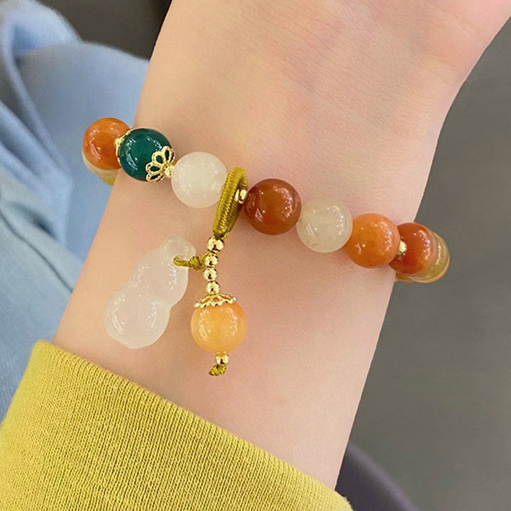 Buddha Stones黄金シルク翡翠ビーズ ひょうたん型 富と幸運のブレスレット