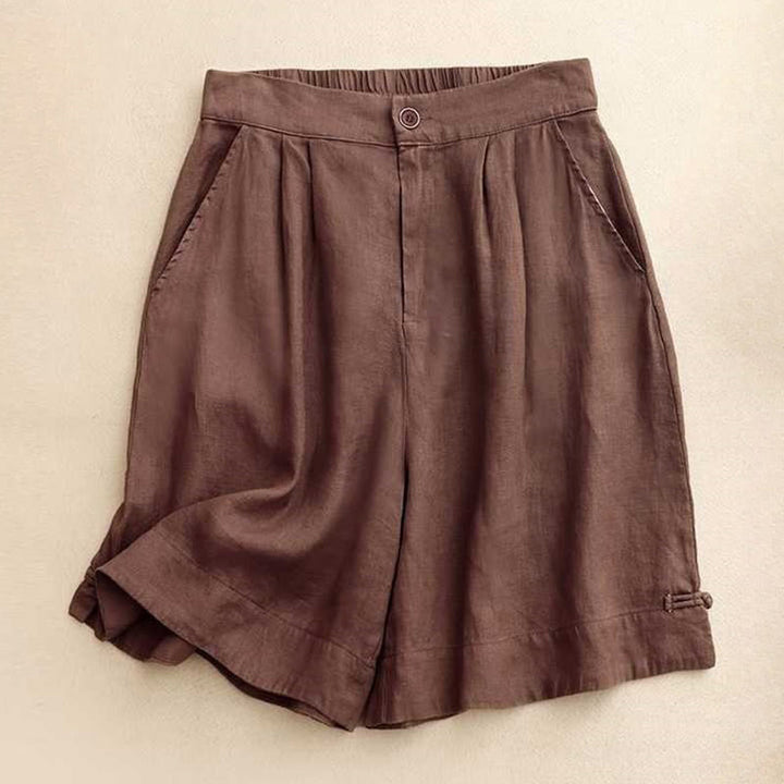 Buddha Stones夏 カジュアル 無地 ジッパーボタン アクリルファイバー カエルボタン レディース ショートパンツ ポケット付き