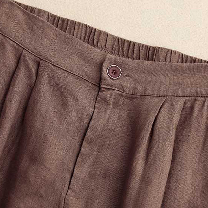 Buddha Stones夏 カジュアル 無地 ジッパーボタン アクリルファイバー カエルボタン レディース ショートパンツ ポケット付き - image 1