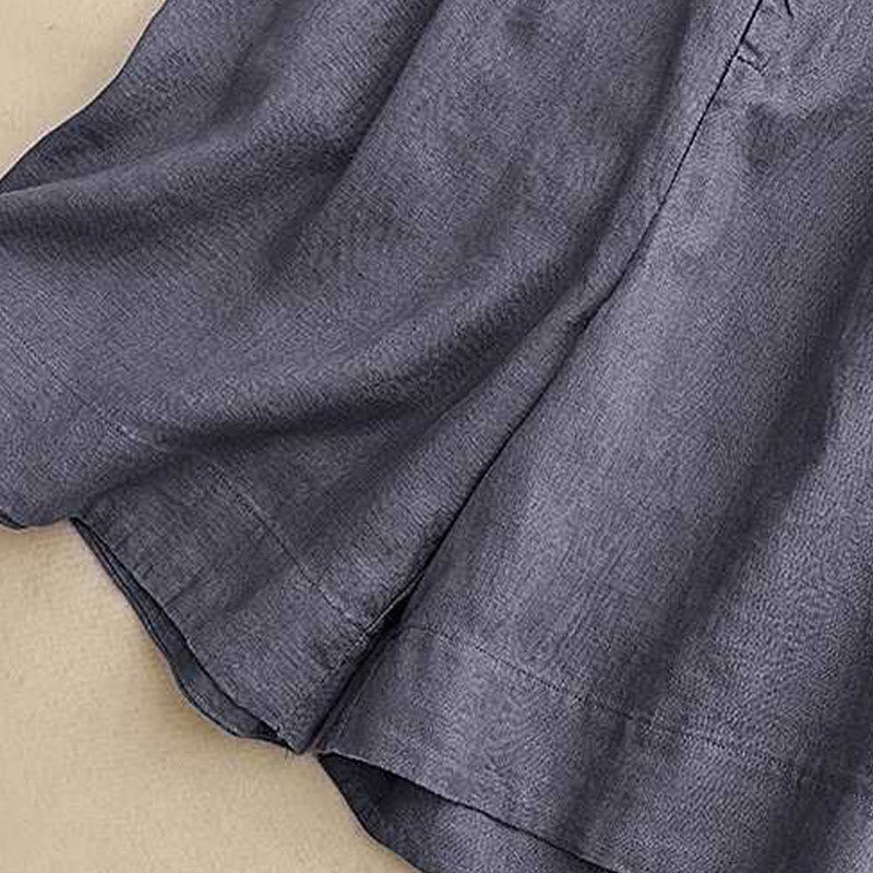 Buddha Stones夏 カジュアル 無地 ジッパーボタン アクリルファイバー カエルボタン レディース ショートパンツ ポケット付き