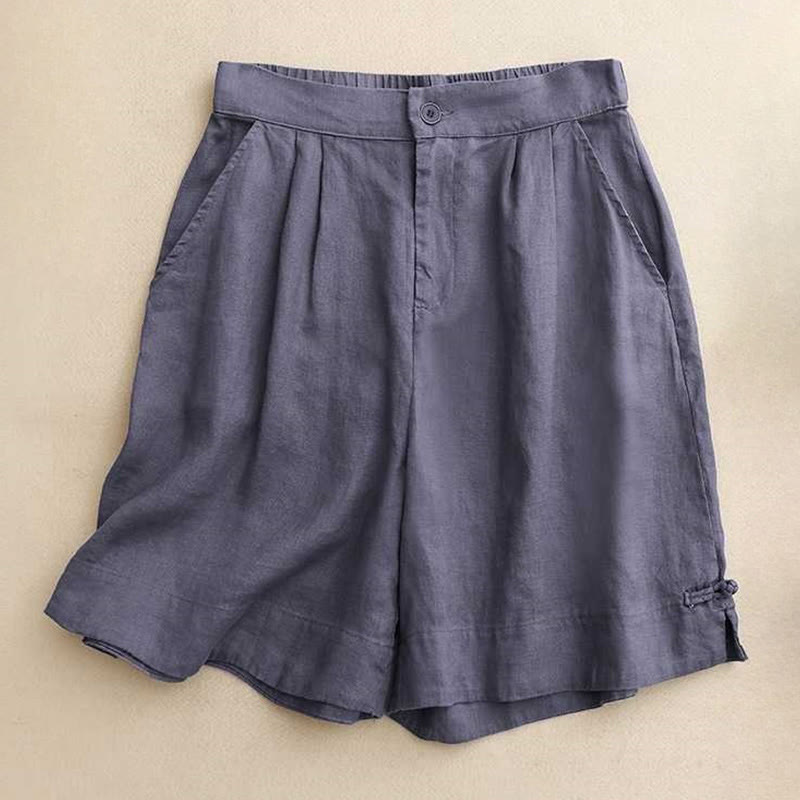 Buddha Stones夏 カジュアル 無地 ジッパーボタン アクリルファイバー カエルボタン レディース ショートパンツ ポケット付き