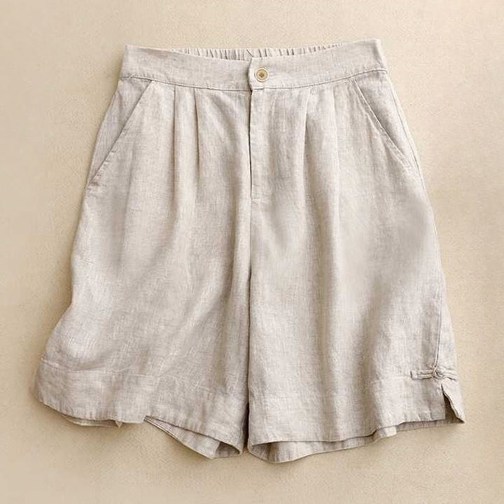 Buddha Stones夏 カジュアル 無地 ジッパーボタン アクリルファイバー カエルボタン レディース ショートパンツ ポケット付き